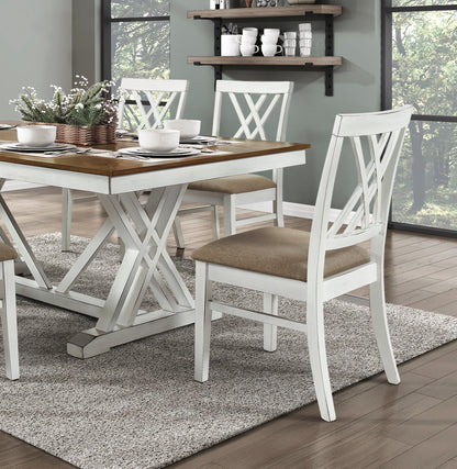 Modern Style White and Oak Finish 5pc Dining Set Table with Extension