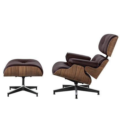 Eames Lounge Copy Armchair With Ottoman Genuine Leather Swivel Chair