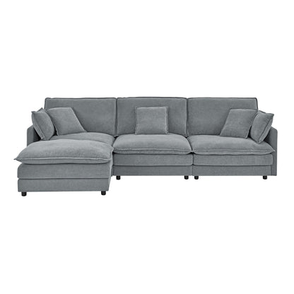 Modern Modular Sectional Sofa Couch with Storage Ottoman, Oversized 4 Seater Couch, Grey