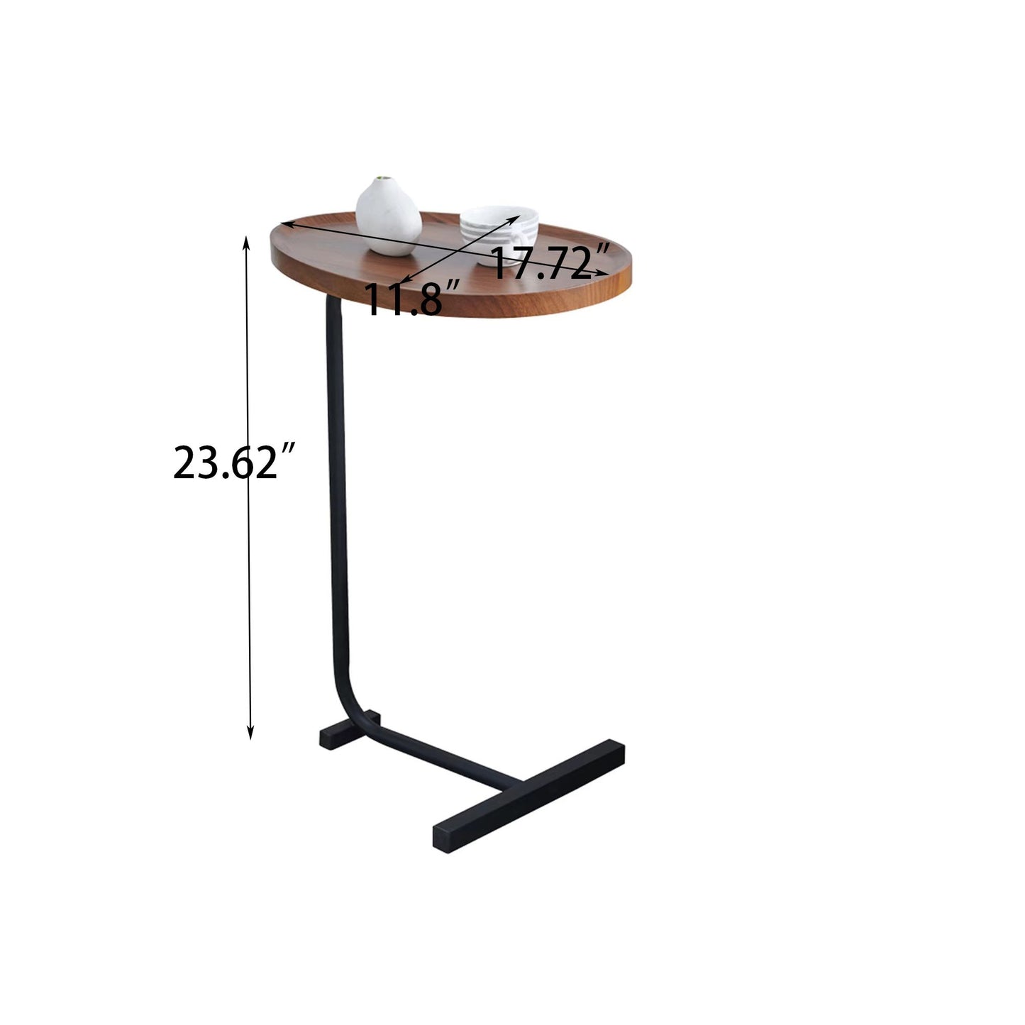 Brown C-shaped Side Table, Small Accent Table for Living room