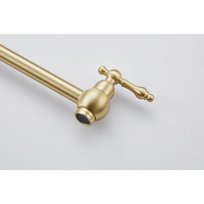 Wall Mount Folding Kitchen Pot Filler Faucet, Brushed Gold