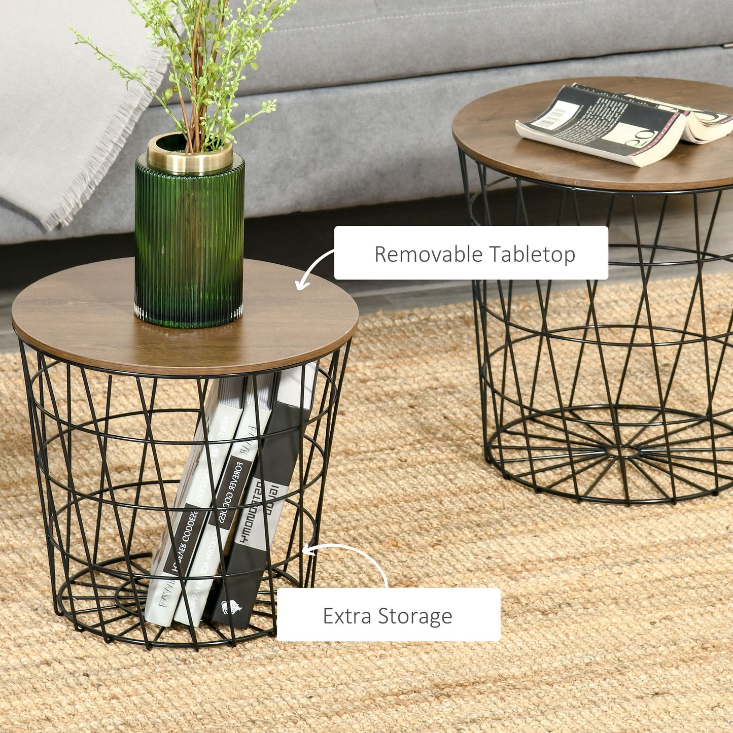 Round Accent Side Tables with Removable Top for Storage