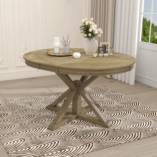 Extendable Dining Table with a 12" Leaf for Dining Room and Living Room (Natural Wood Wash)