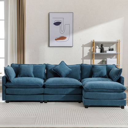 The Ayla Chenille Upholstered Sofa with Ottoman and 5 Pillows 112"