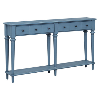 Console Table with 4 Drawers and Open Shelf, Blue