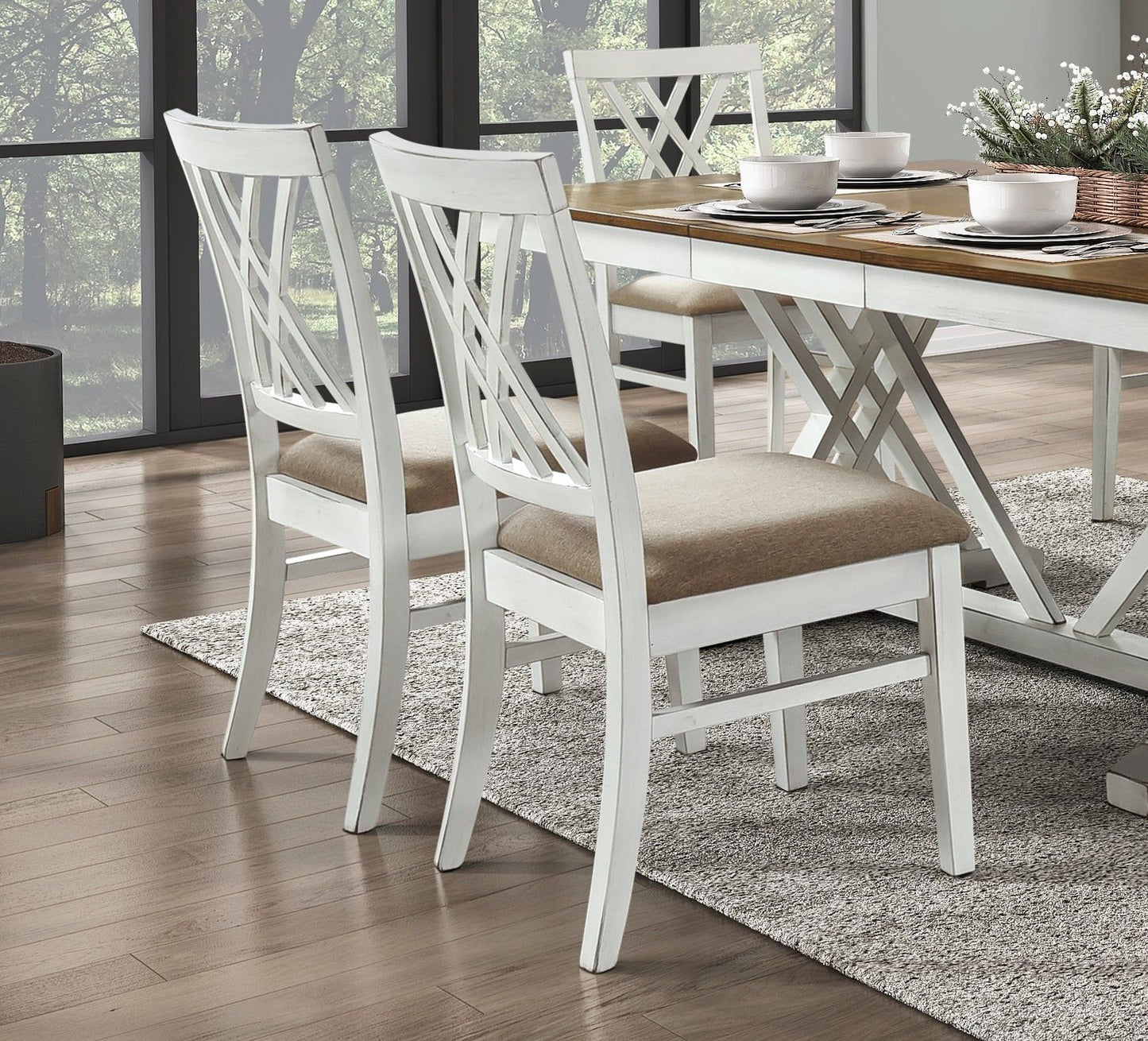 Modern Style White and Oak Finish 5pc Dining Set Table with Extension