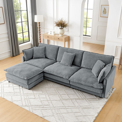 Modern Modular Sectional Sofa Couch with Storage Ottoman, Oversized 4 Seater Couch, Grey