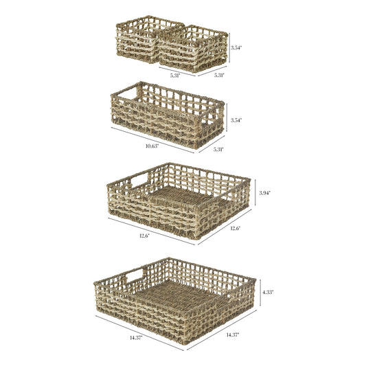 Light Brown Sea Grass Stackable Bin Set(14.17-in W x 3.94-in H x 14.17-in D)