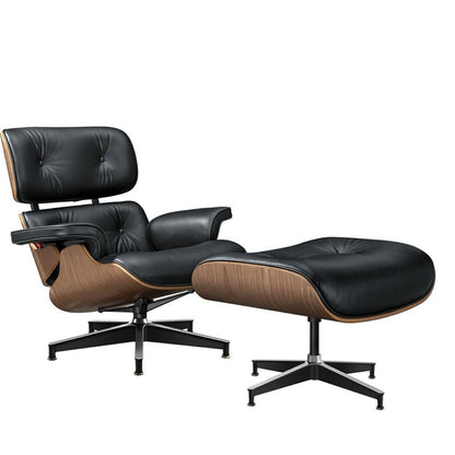 Eames Lounge Copy Armchair With Ottoman Genuine Leather Swivel Chair