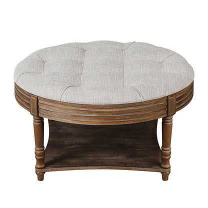 Farmhouse Upholstered Coffee Table Living Room Footstool Ottoman Linen(Light Gray)