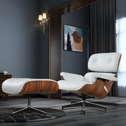 Eames Lounge Copy Armchair With Ottoman Genuine Leather Swivel Chair