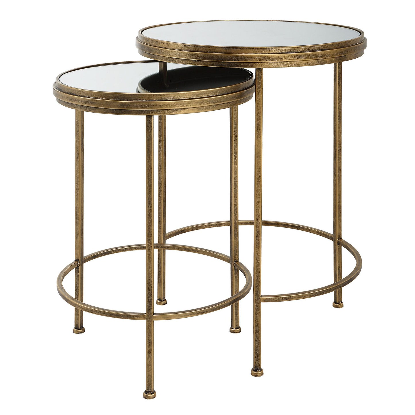 Set of 2 Nesting Accent Tables with Mirrored Tops, Modern, Gold, 15 & 18 Inch