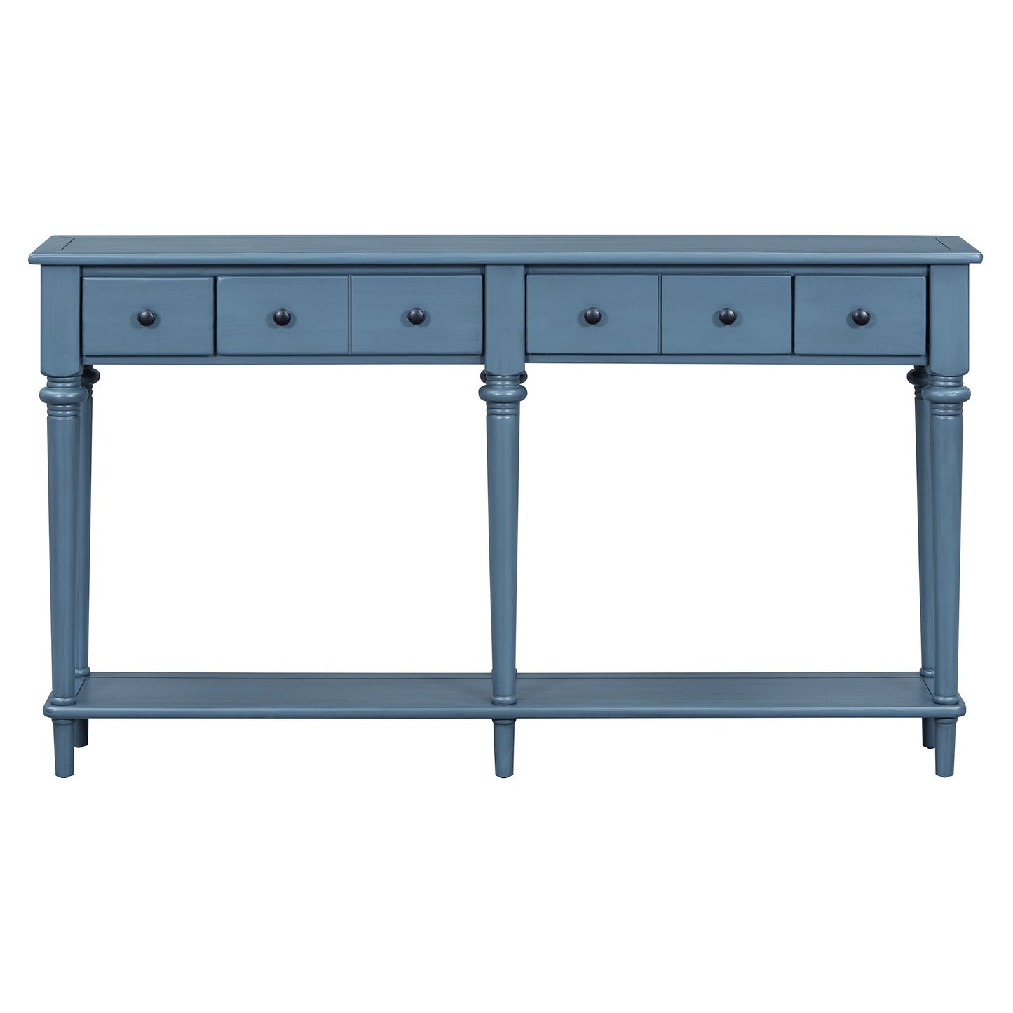 Console Table with 4 Drawers and Open Shelf, Blue