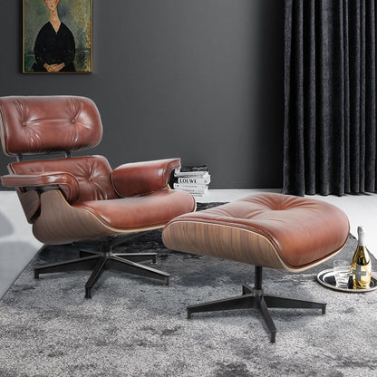 Eames Lounge Copy Armchair With Ottoman Genuine Leather Swivel Chair