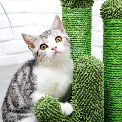 Cactus Cat Scratchers Scratch Pole with Natural Sisal Rope for Indoor Cats;  Vertical Cactus Cat Tree