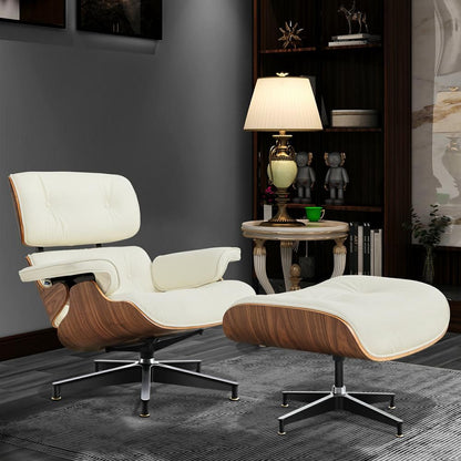 Eames Lounge Copy Armchair With Ottoman Genuine Leather Swivel Chair