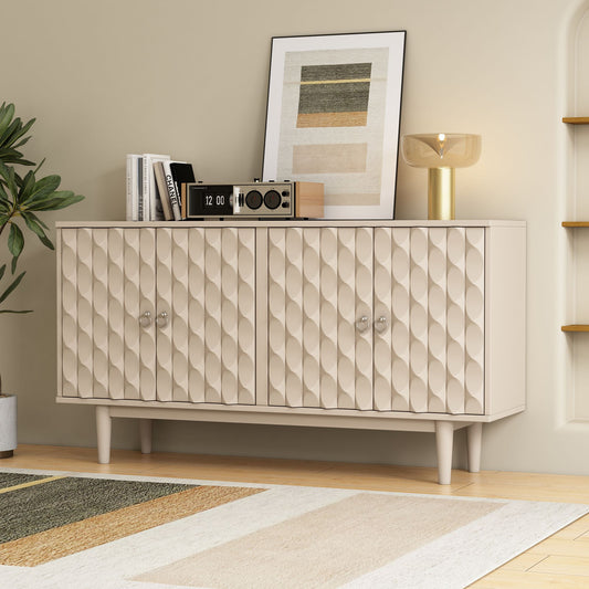 White, Black, and Blue Modern Sideboard with Convex Pattern Doors for Living Room, Dining Room, Kitchen