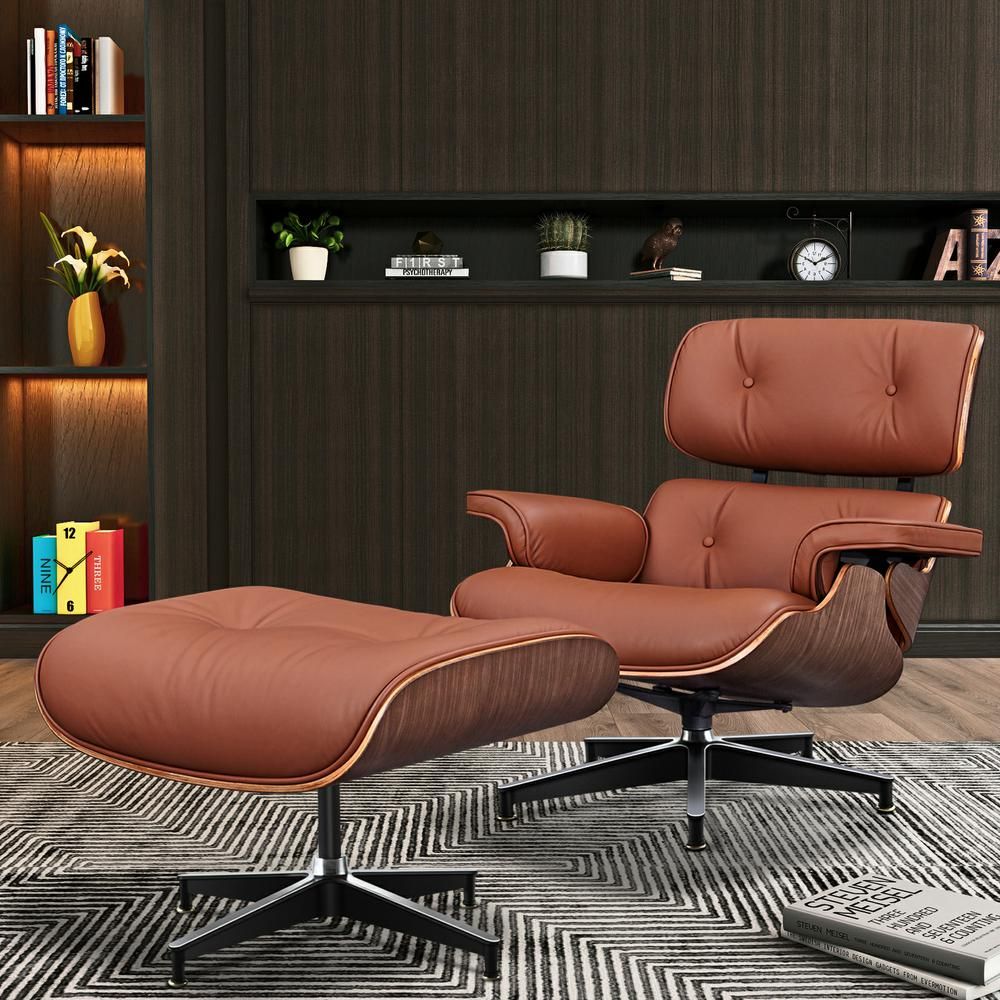 Eames Lounge Copy Armchair With Ottoman Genuine Leather Swivel Chair