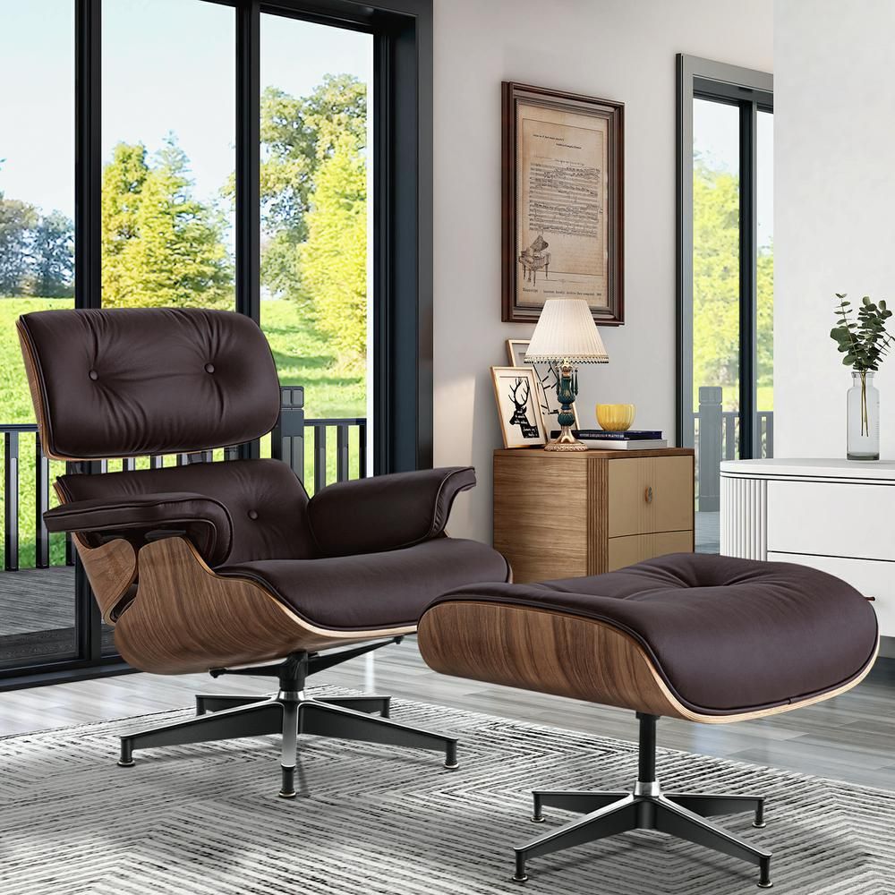 Eames Lounge Copy Armchair With Ottoman Genuine Leather Swivel Chair