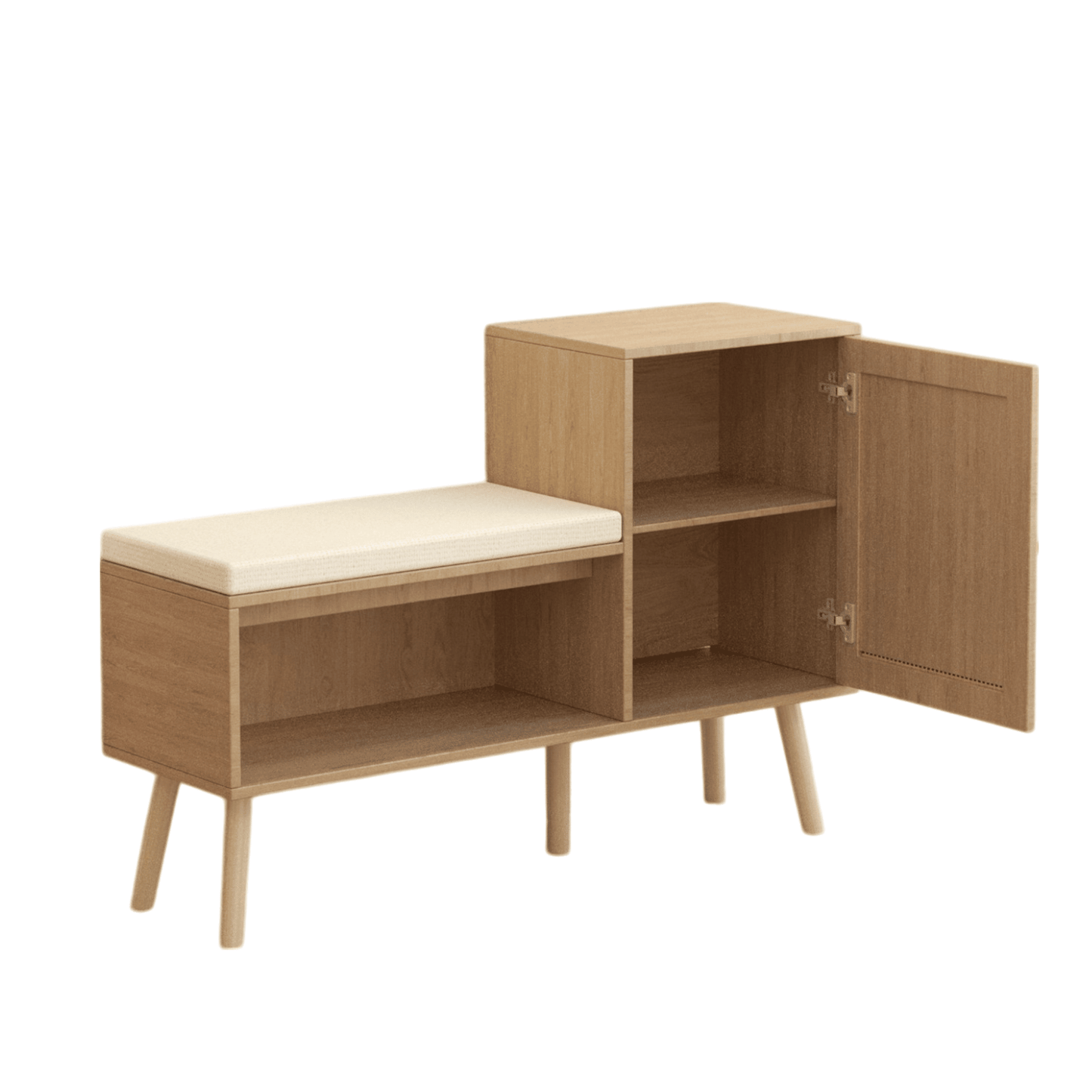 2-in-1 Shoe Storage Bench, Natural Rattan Shoe Cabinet with 2 Adjustable Shelves and Removable Seat Cushion