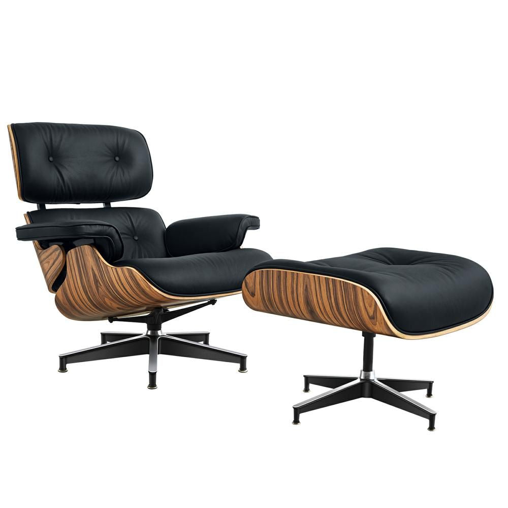 Eames Lounge Copy Armchair With Ottoman Genuine Leather Swivel Chair