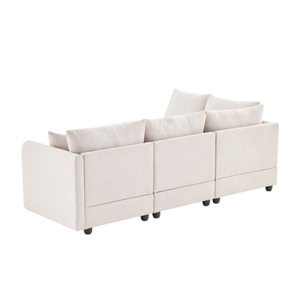 Modern Sectional Sofa with Vertical Stripes, 2 Pillows, 5-Seat Couch with Convertible Ottoman, L-Shape Various Combinations