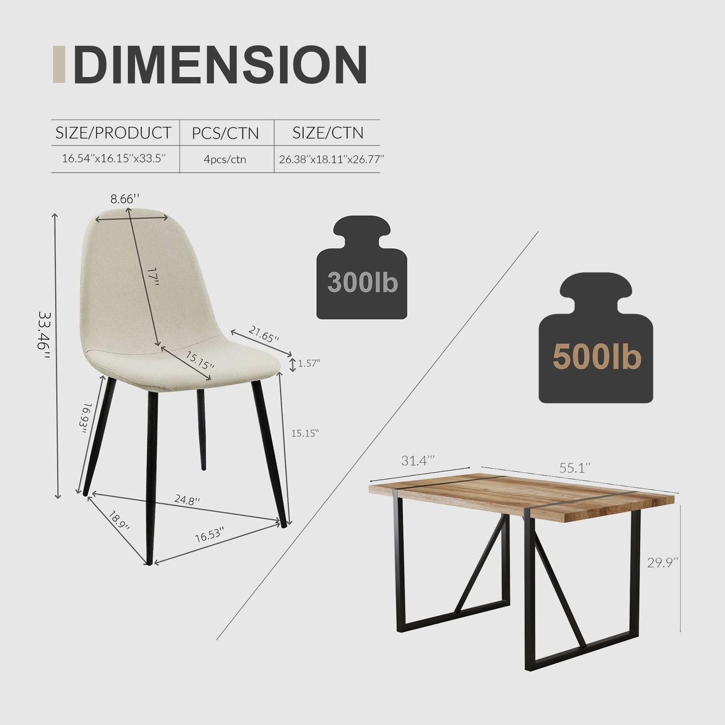 Mid Century Dining Table and Modern Dining Chairs Set of 4