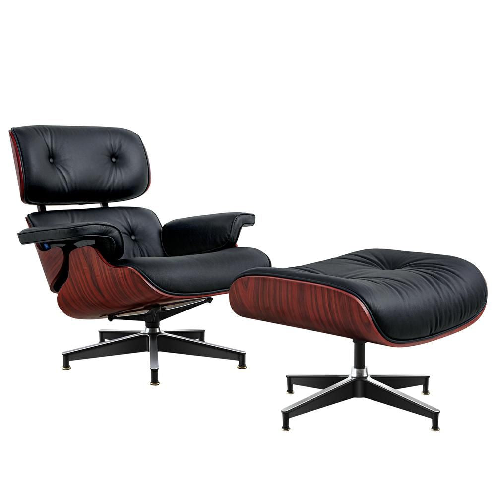 Eames Lounge Copy Armchair With Ottoman Genuine Leather Swivel Chair