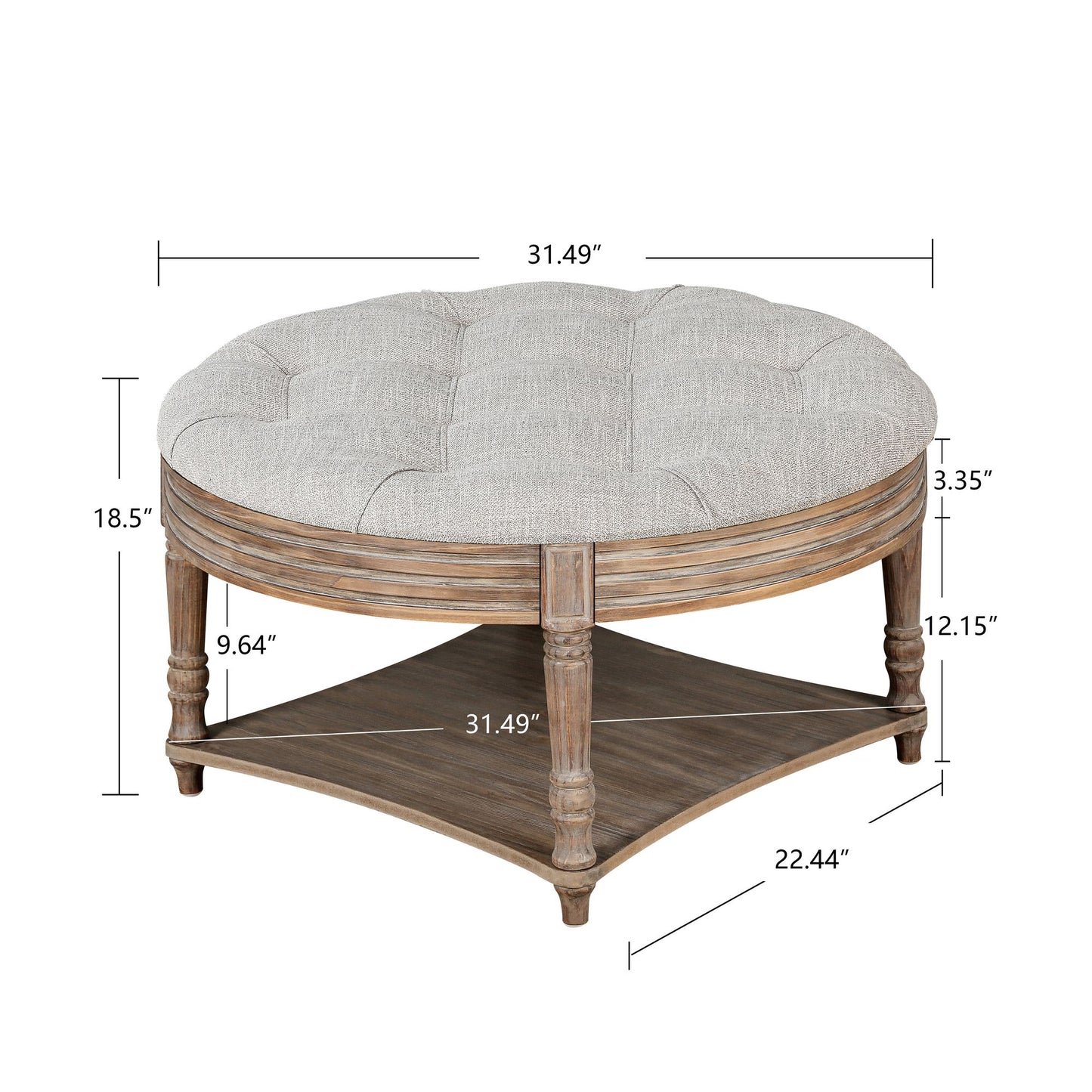 Farmhouse Upholstered Coffee Table Living Room Footstool Ottoman Linen(Light Gray)