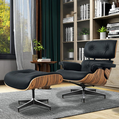 Eames Lounge Copy Armchair With Ottoman Genuine Leather Swivel Chair