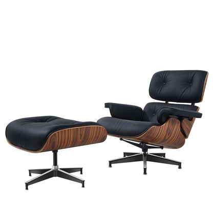 Eames Lounge Copy Armchair With Ottoman Genuine Leather Swivel Chair