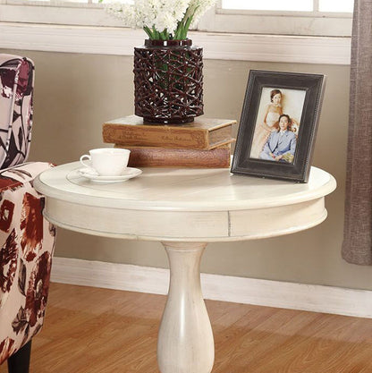 Rene Round Wood Pedestal Side Table, White