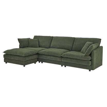 Modern Modular Sectional Sofa Couch with Storage Ottoman, Oversized 4 Seater Couch, Green