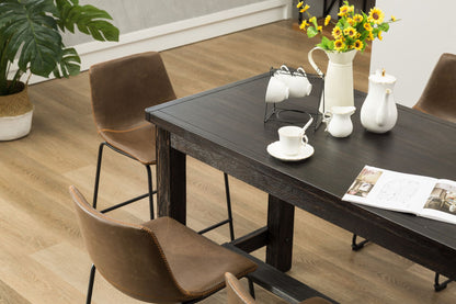 Antique Wood Finished Counter Height Dining Set: Table and Six Brown Chairs