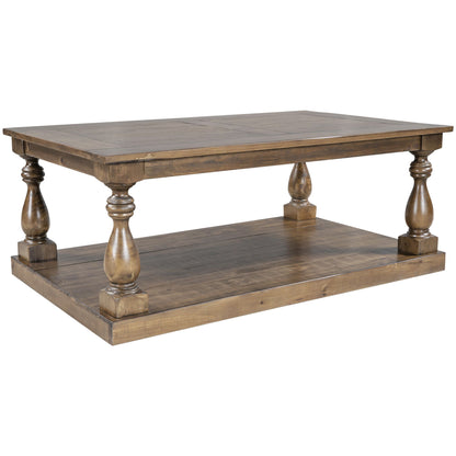 Rustic Coffee Table with Storage, Solid Pine Wood, 3 colors