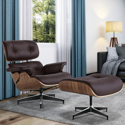 Eames Lounge Copy Armchair With Ottoman Genuine Leather Swivel Chair