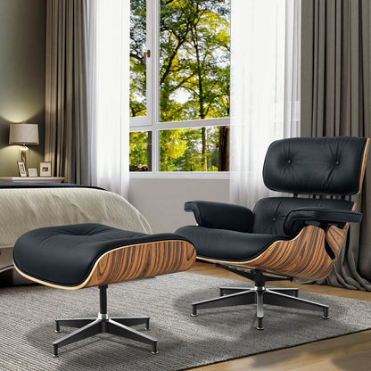 Eames Lounge Copy Armchair With Ottoman Genuine Leather Swivel Chair