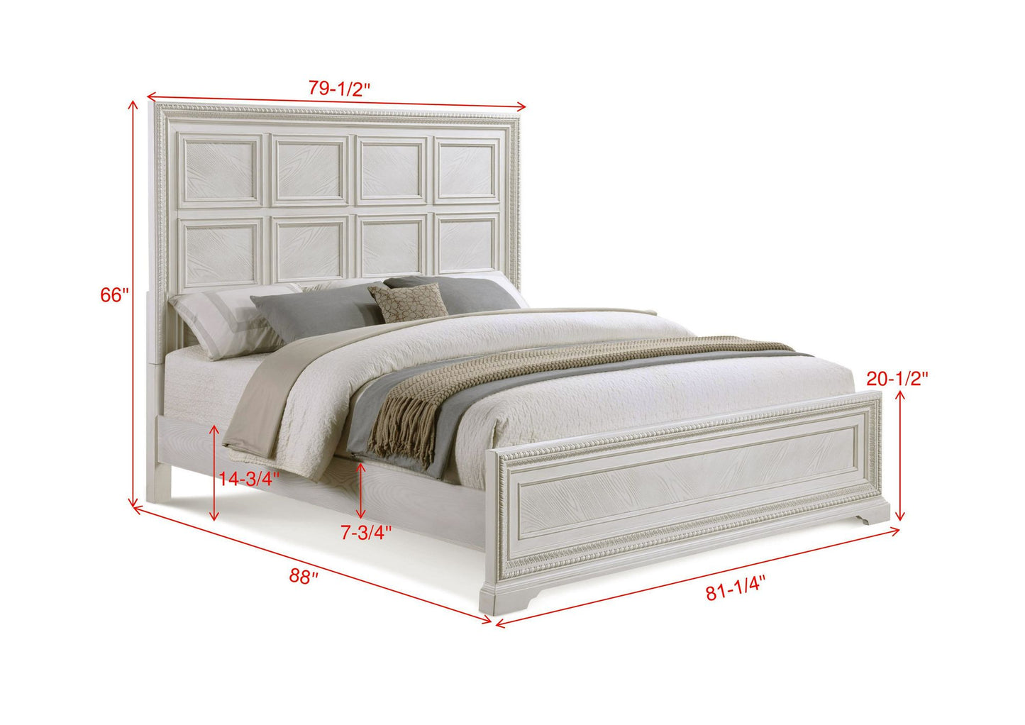 Transitional King Panel Bed White / Cream Solid Wood Bedroom Furniture