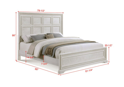 Transitional King Panel Bed White / Cream Solid Wood Bedroom Furniture