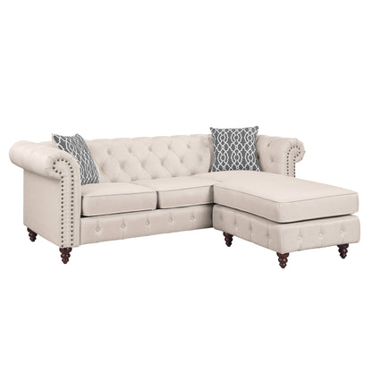 Traditional Reversible Sectional Sofa in Beige Fabric 90"