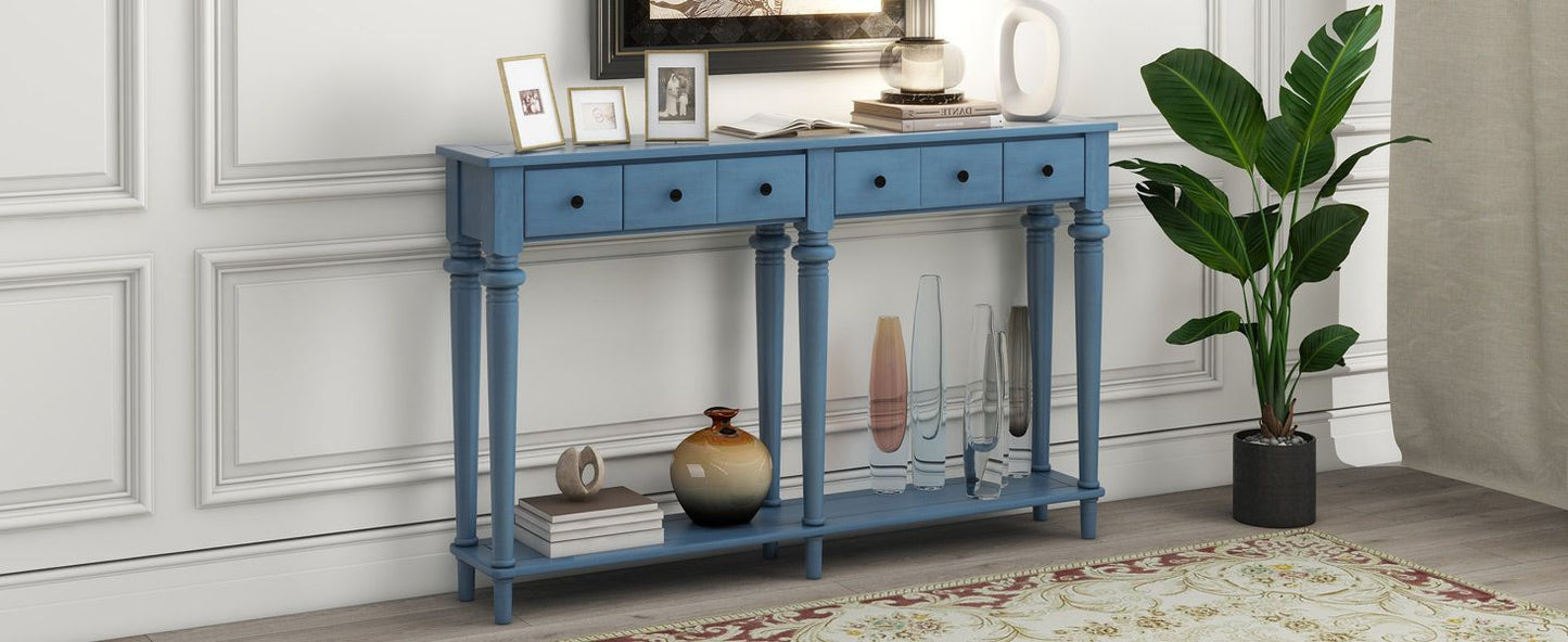 Console Table with 4 Drawers and Open Shelf, Blue