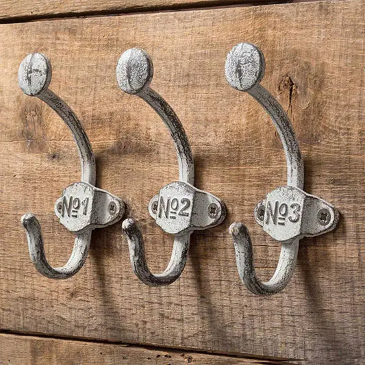 Set of Three Farmhouse Numbered Wall Hooks