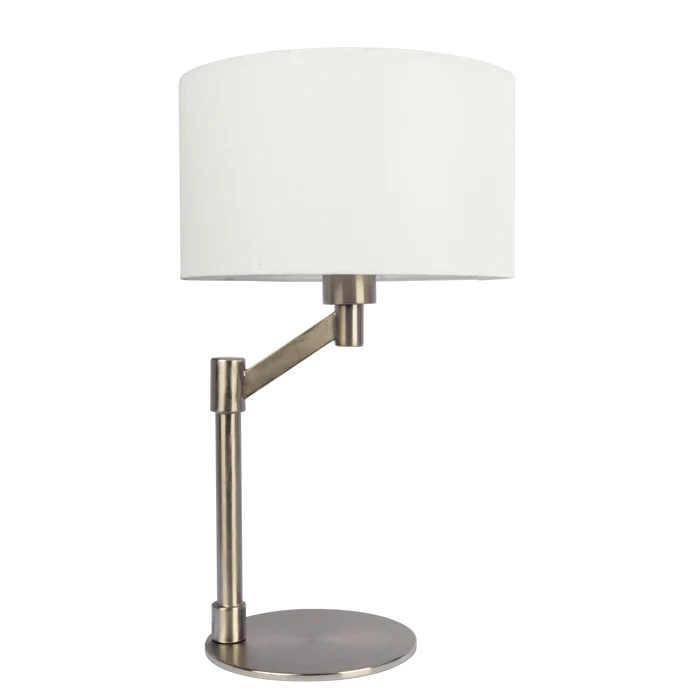 Brushed Nickel Table Lamp with On/Off Switch Curved Metal Base Linen Shade