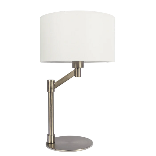 Brushed Nickel Table Lamp with On/Off Switch Curved Metal Base Linen Shade