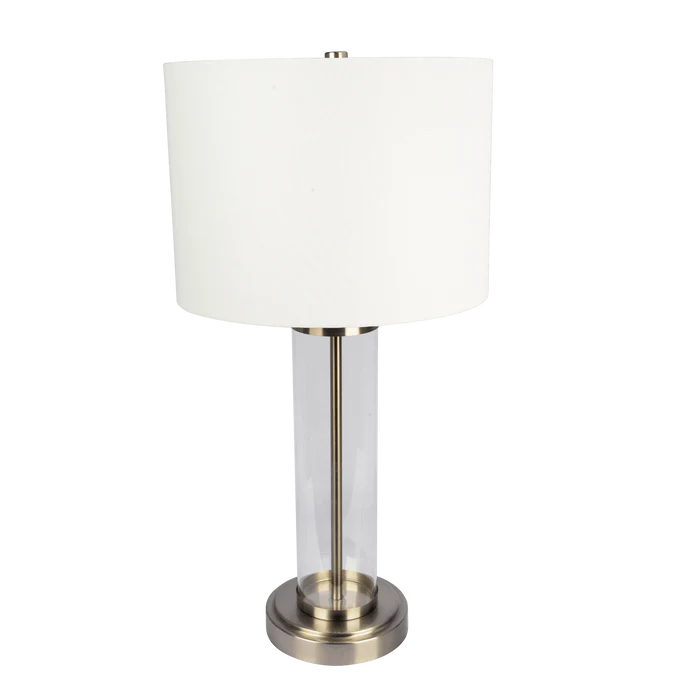 Luna Brushed Nickel Table Lamp with On/Off Switch Clear Glass Body Metal Base