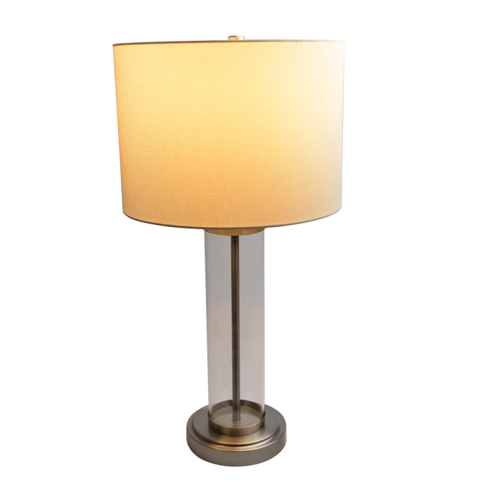 Luna Brushed Nickel Table Lamp with On/Off Switch Clear Glass Body Metal Base