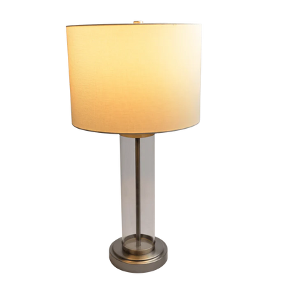 Luna Brushed Nickel Table Lamp with On/Off Switch Clear Glass Body Metal Base