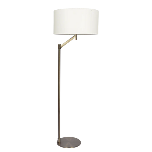 Serene Brushed Nickel Floor Lamp with Rotary Switch Metal Base White Linen Shade